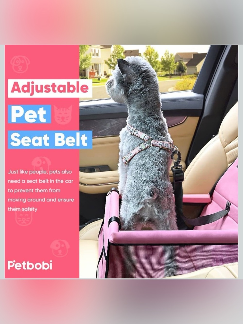 Pink Petbobi Pet Booster Car Seat for Pets Up To 15lbs - Picture 5 of 16